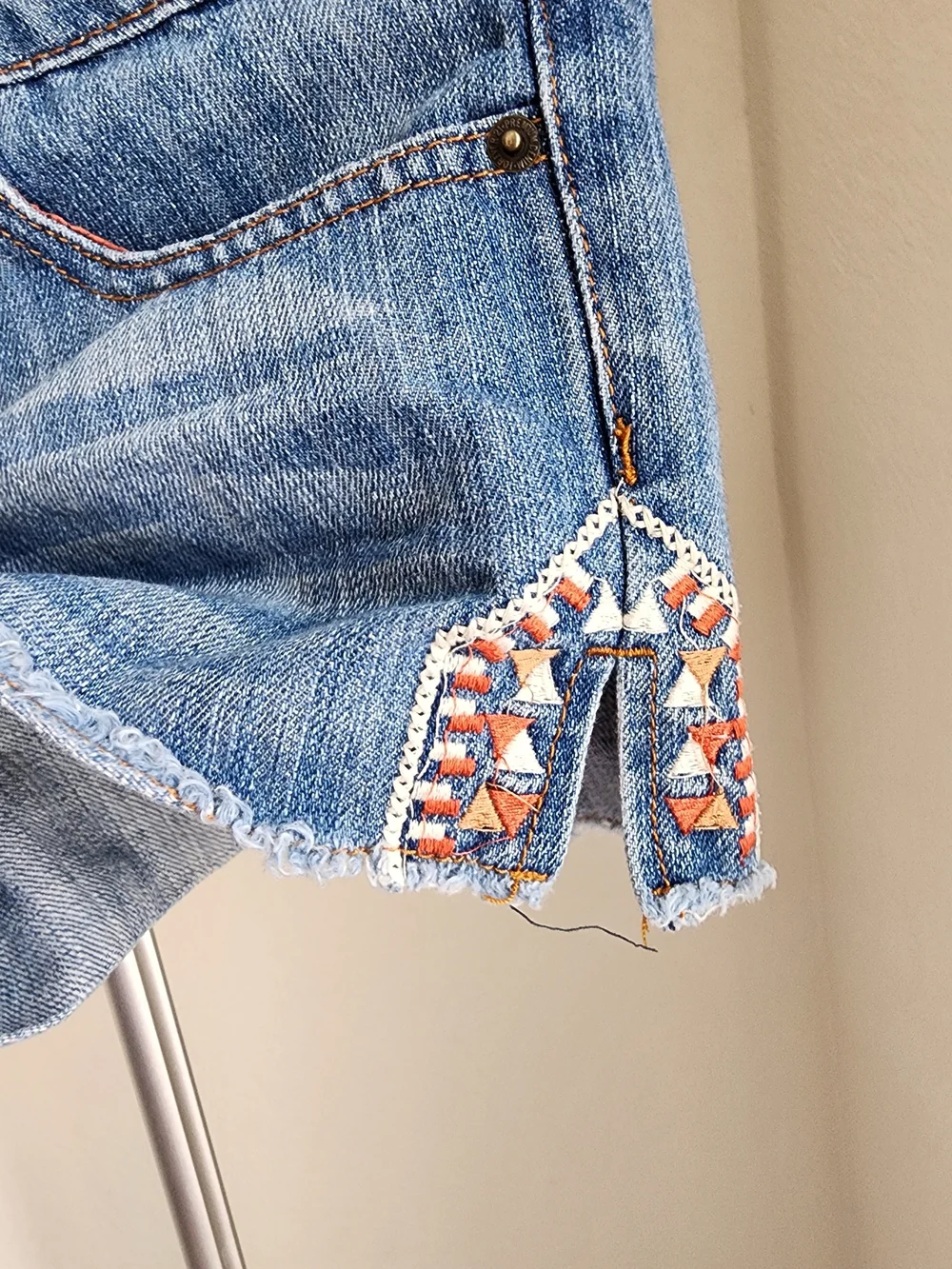 Forever 21 Light Blue Embroidered Side Trim Denim Shorts